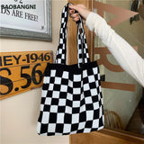 Women's Checkerboard Shoulder Bag Retro Plaid Casual Tote Handbag Large Capacity