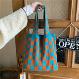 Women's Checkerboard Shoulder Bag Retro Plaid Casual Tote Handbag Large Capacity