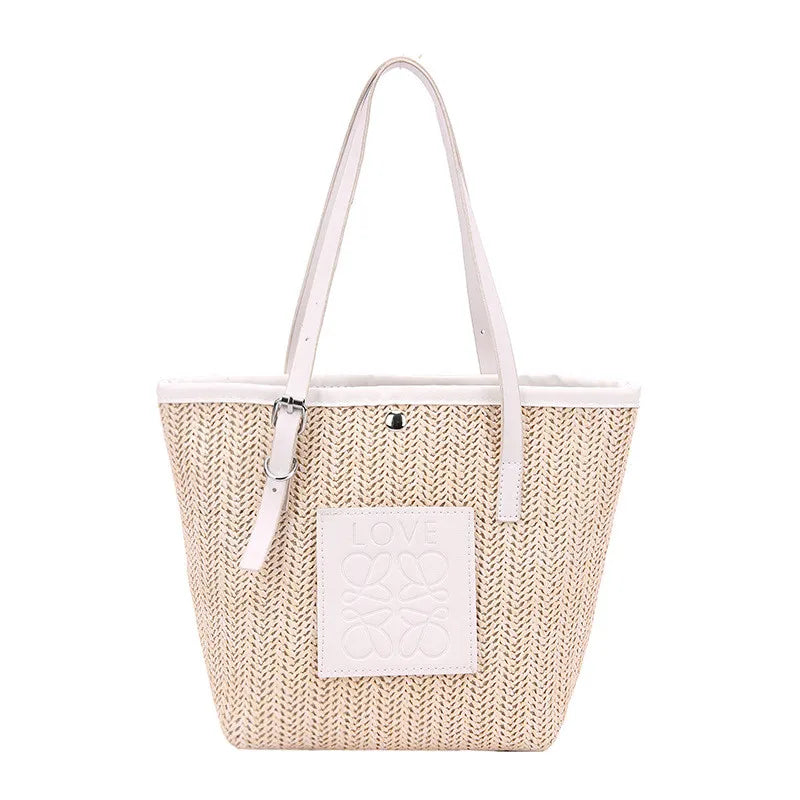 Women's Large Capacity Straw Shoulder Bag Beach Handbag Totes