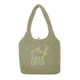 Women's Lamb Fabric Shoulder Bag Tote Large Capacity Embroidery Shopper