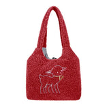 Women's Lamb Fabric Shoulder Bag Tote Large Capacity Embroidery Shopper