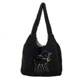 Women's Lamb Fabric Shoulder Bag Tote Large Capacity Embroidery Shopper