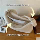 Women's Lamb Fabric Shoulder Bag Tote Large Capacity Embroidery Shopper Bag