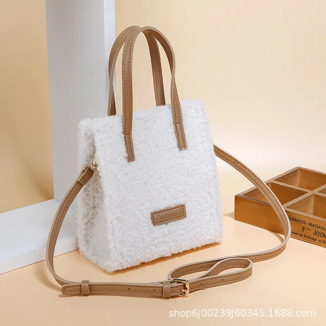 Women's Lambswool Crossbody Bag Plush Tote Small Handbag for Casual Wear