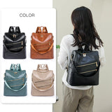 Women's Large Capacity Leather Backpack Retro Travel School Bag