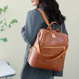 Women's Large Capacity Leather Backpack Retro Travel School Bag