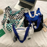 Women's Large Canvas Shoulder Bag Plaid Crossbody Messenger Bag