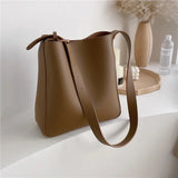 Women's Large Capacity PU Leather Shoulder Bag Bucket Leisure Travel Handbags