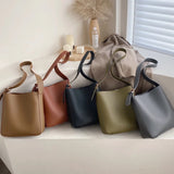 Women's Large Capacity PU Leather Shoulder Bag Bucket Leisure Travel Handbags