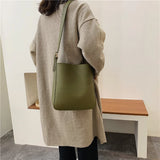 Women's Large Capacity PU Leather Shoulder Bag Bucket Leisure Travel Handbags