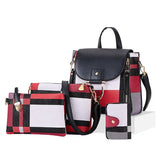 Women's Plaid Backpack Set Large Capacity 4 Pcs Tote Shoulder Crossbody Bag