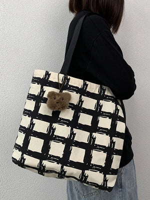 Women's Lattice Print Eco Bag Large Capacity Shoulder Tote for Ladies