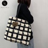 Women's Lattice Print Eco Bag Large Capacity Shoulder Tote for Ladies