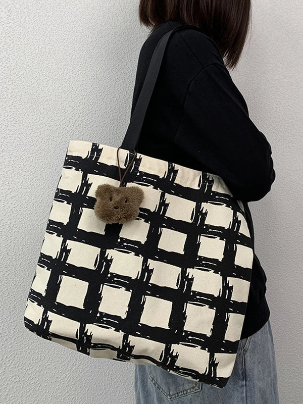 Women's Lattice Print Eco Bag Large Capacity Shoulder Tote for Ladies