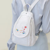 Women's Leather Backpack Embroidered Shoulder Bag Female PU Backpacks