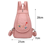 Women's Leather Backpack Embroidered Shoulder Bag Female PU Backpacks