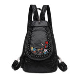 Women's Leather Backpack Embroidered Shoulder Bag Female PU Backpacks