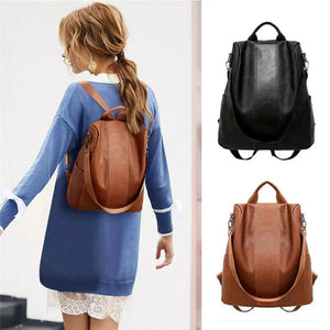 Women's Leather Backpack Anti-Theft Rucksack Zipper