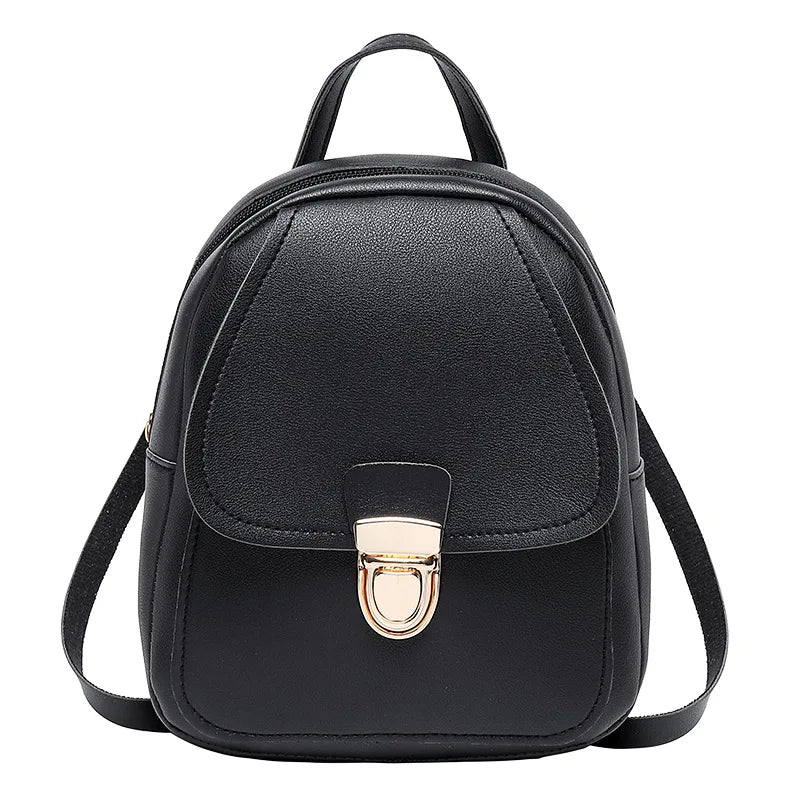 Women's Leather Mini School Backpack for Teenage Girls Small Female Bag