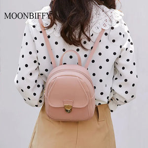 Women's Leather Mini School Backpack for Teenage Girls Small Female Bag