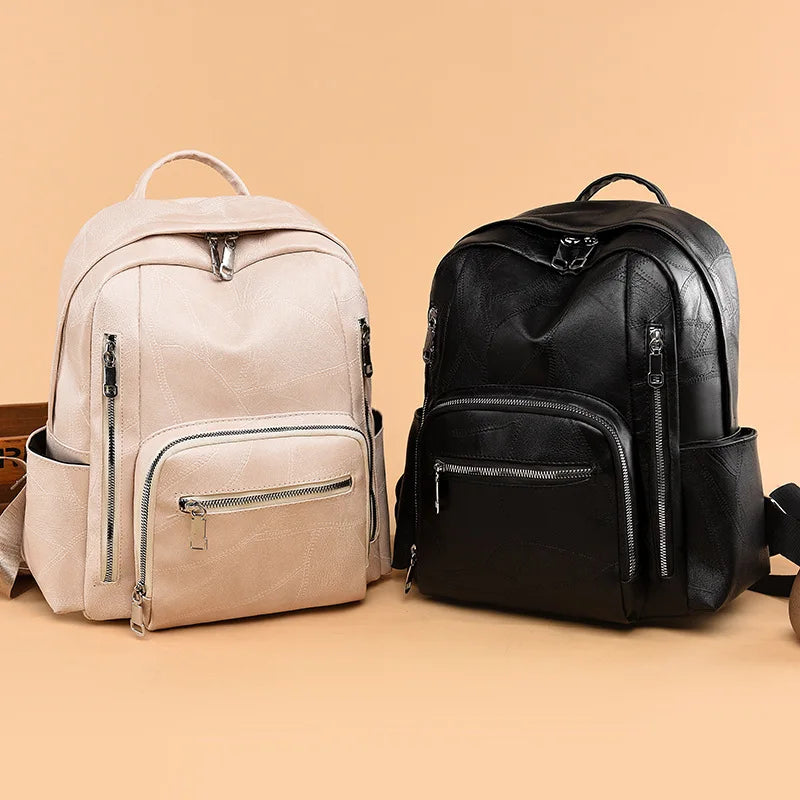 Vintage Pu Leather Women's Backpack Large School Bag