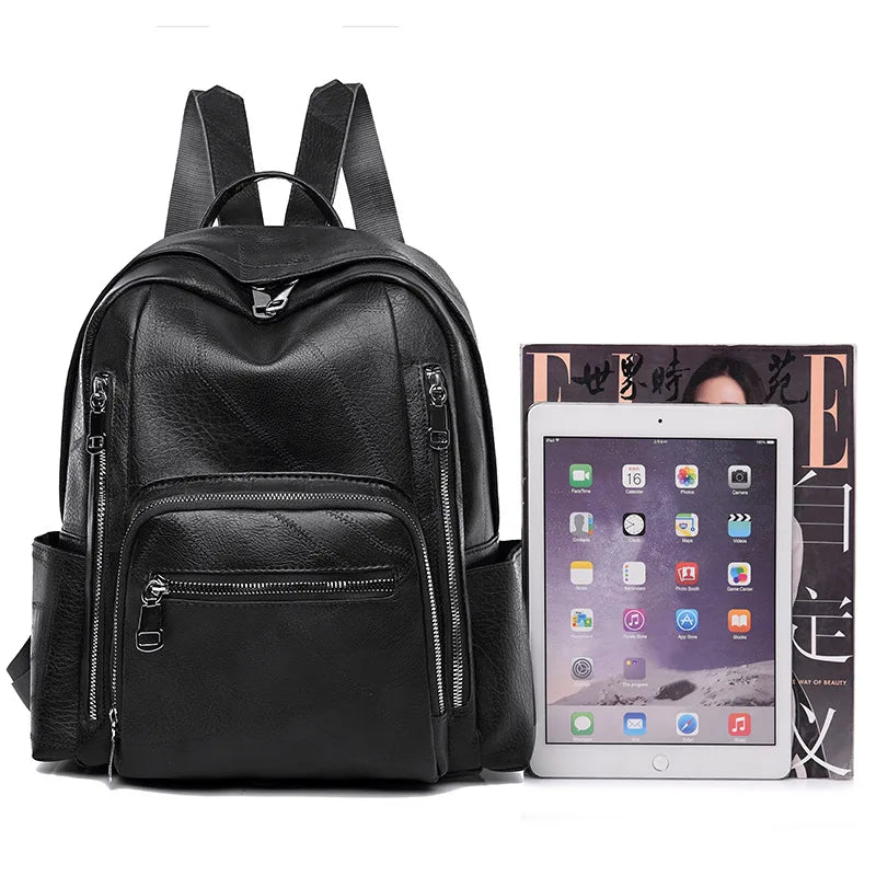 Vintage Pu Leather Women's Backpack Large School Bag