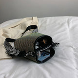 Women's Leather Shoulder Bag Inlaid Diamond Wide Strap Crossbody Tote Bag