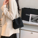 Women's Leather Shoulder Bag Inlaid Diamond Wide Strap Crossbody Tote Bag