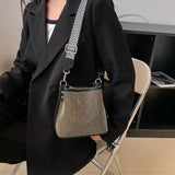 Women's Leather Shoulder Bag Inlaid Diamond Wide Strap Crossbody Tote Bag
