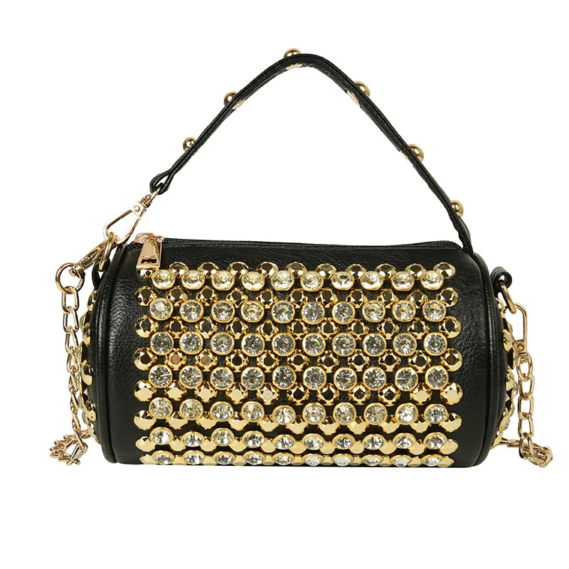 Leather Shoulder Bags Diamond Crossbody Rivet Tote Cylindrical Chain Handbags