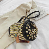 Leather Shoulder Bags Diamond Crossbody Rivet Tote Cylindrical Chain Handbags