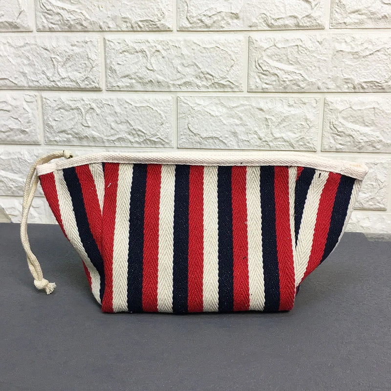 Women's Letter Printed Canvas Storage Small Bag Zipper Stripes Ladies Cosmetic