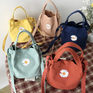 Women's Daisy Canvas Shoulder Bag Small Handbag Totes Vintage Purse