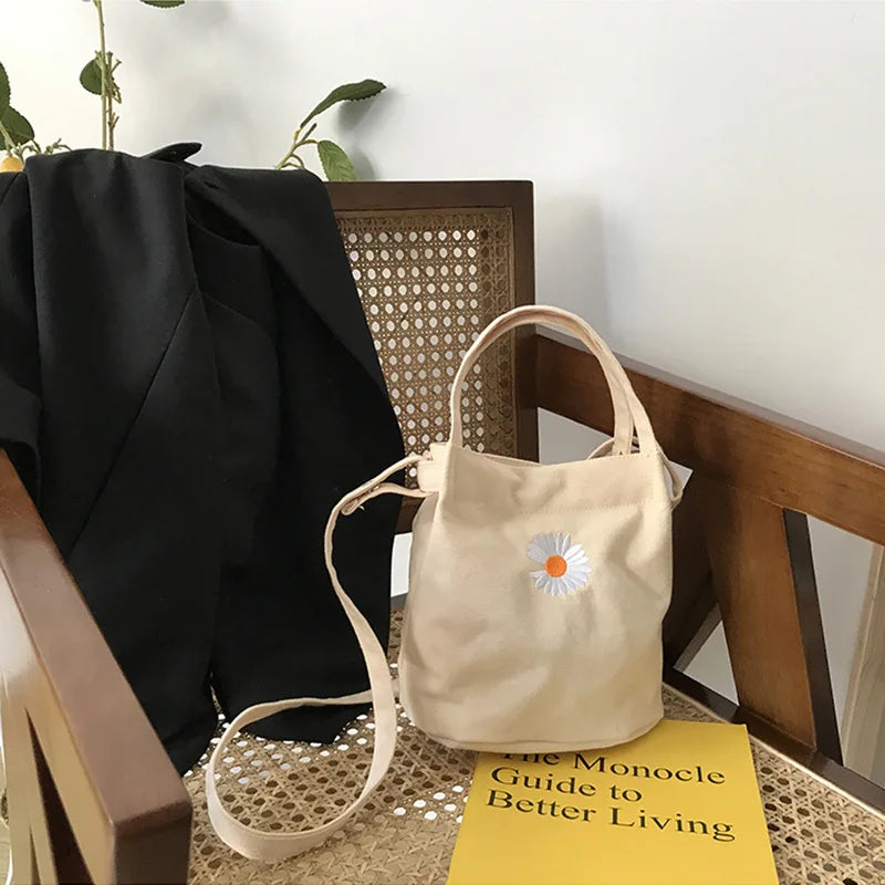 Women's Daisy Canvas Shoulder Bag Small Handbag Totes Vintage Purse