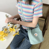 Women's Daisy Canvas Shoulder Bag Small Handbag Totes Vintage Purse