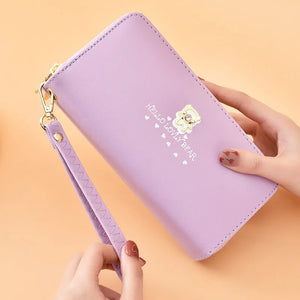 Cartoon Long Wallet with Wrist Strap, Double-layer Zipper