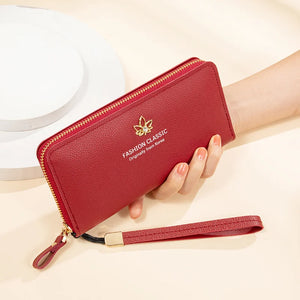 Women's Long Wallet Leaf Zipper Bag Large Capacity Hand-Held Foreskin Clip
