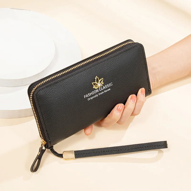 Women's Long Wallet Leaf Zipper Bag Large Capacity Hand-Held Foreskin Clip