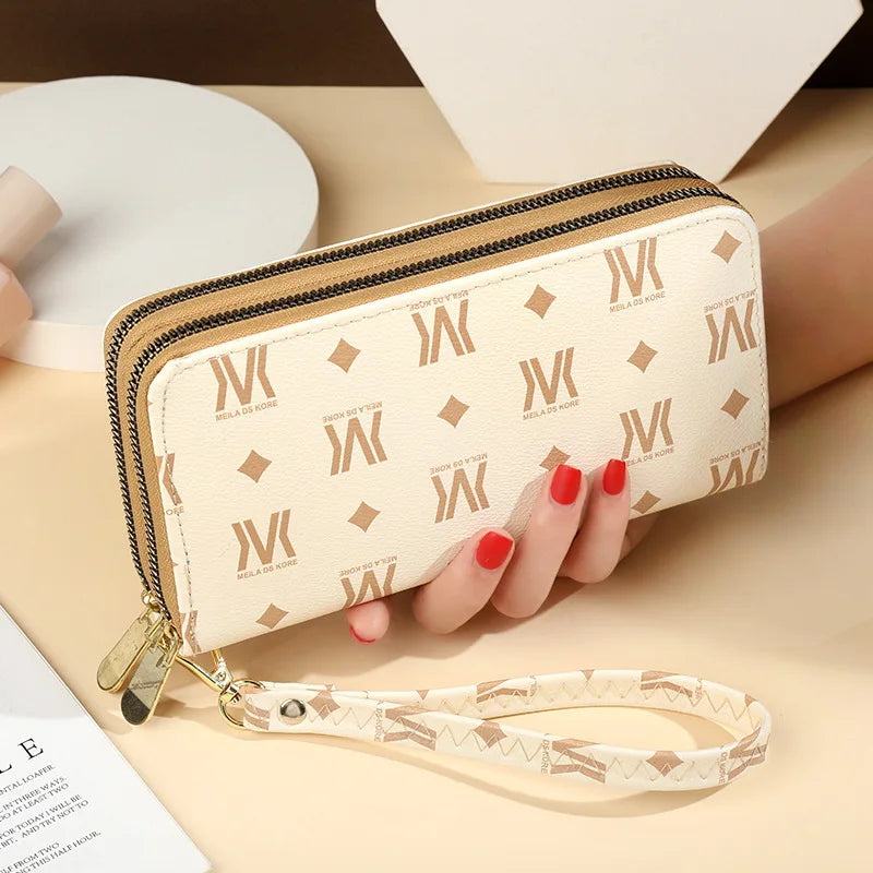 Women's Printed Long Wallet with Double Zipper