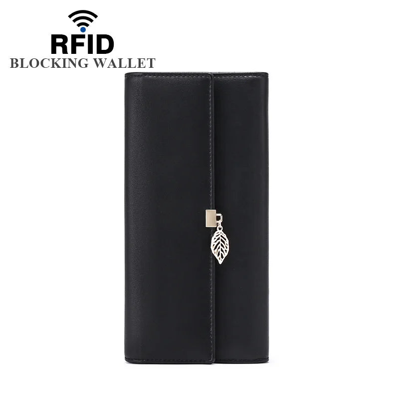Women's Long Wallet RFID Style Wallet Pu Leaf Pendant wallet Baiyun