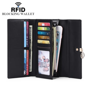 Women's Long Wallet RFID Style Wallet Pu Leaf Pendant wallet Baiyun