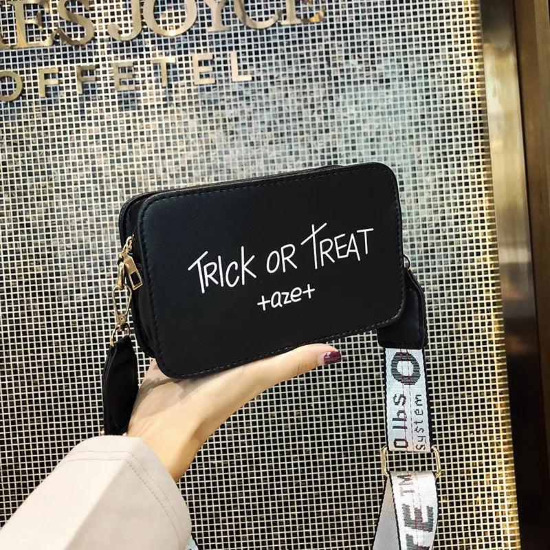 Women's Casual Messenger Bag with Letter Print Shoulder Strap