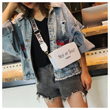 Women's Casual Messenger Bag with Letter Print Shoulder Strap