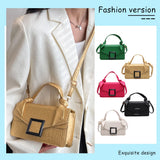 Small Crossbody Bag Knot Handle Top-handle Bag PU Leather Solid Flap Buckle