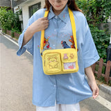 Women's Canvas Printed Bear Messenger Bag Sweet Cartoon Student Shoulder Bag