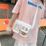 Women's Canvas Printed Bear Messenger Bag Sweet Cartoon Student Shoulder Bag