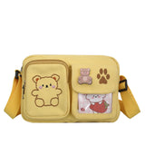 Women's Canvas Printed Bear Messenger Bag Sweet Cartoon Student Shoulder Bag