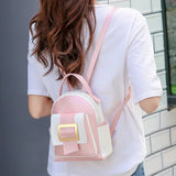 Women's Mini Contrast PU Leather Backpack Small School Bags