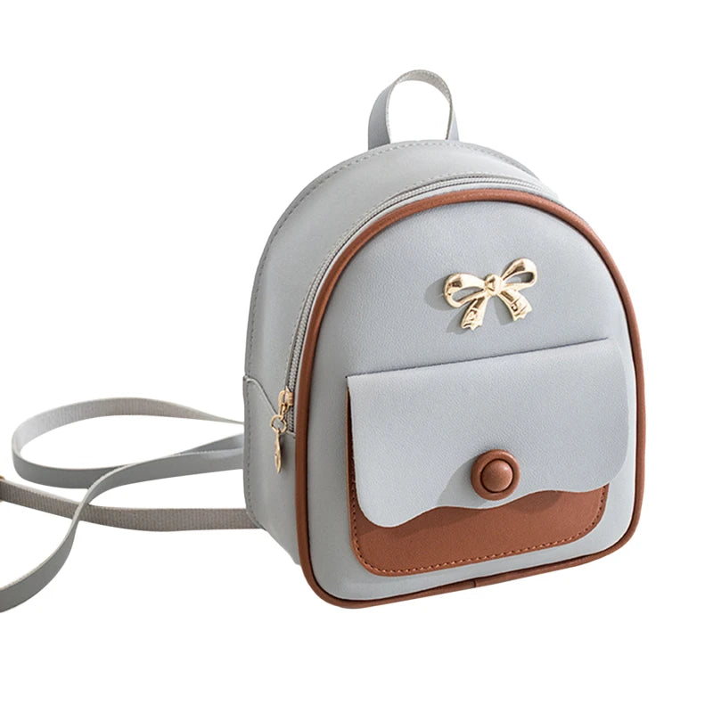 Women's Mini Backpack PU Leather Graceful Bagpack Small School Bags Bow-knot