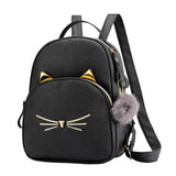 Women's Mini Backpack PU Leather Cartoon Cat School Bags for Teenagers Girls